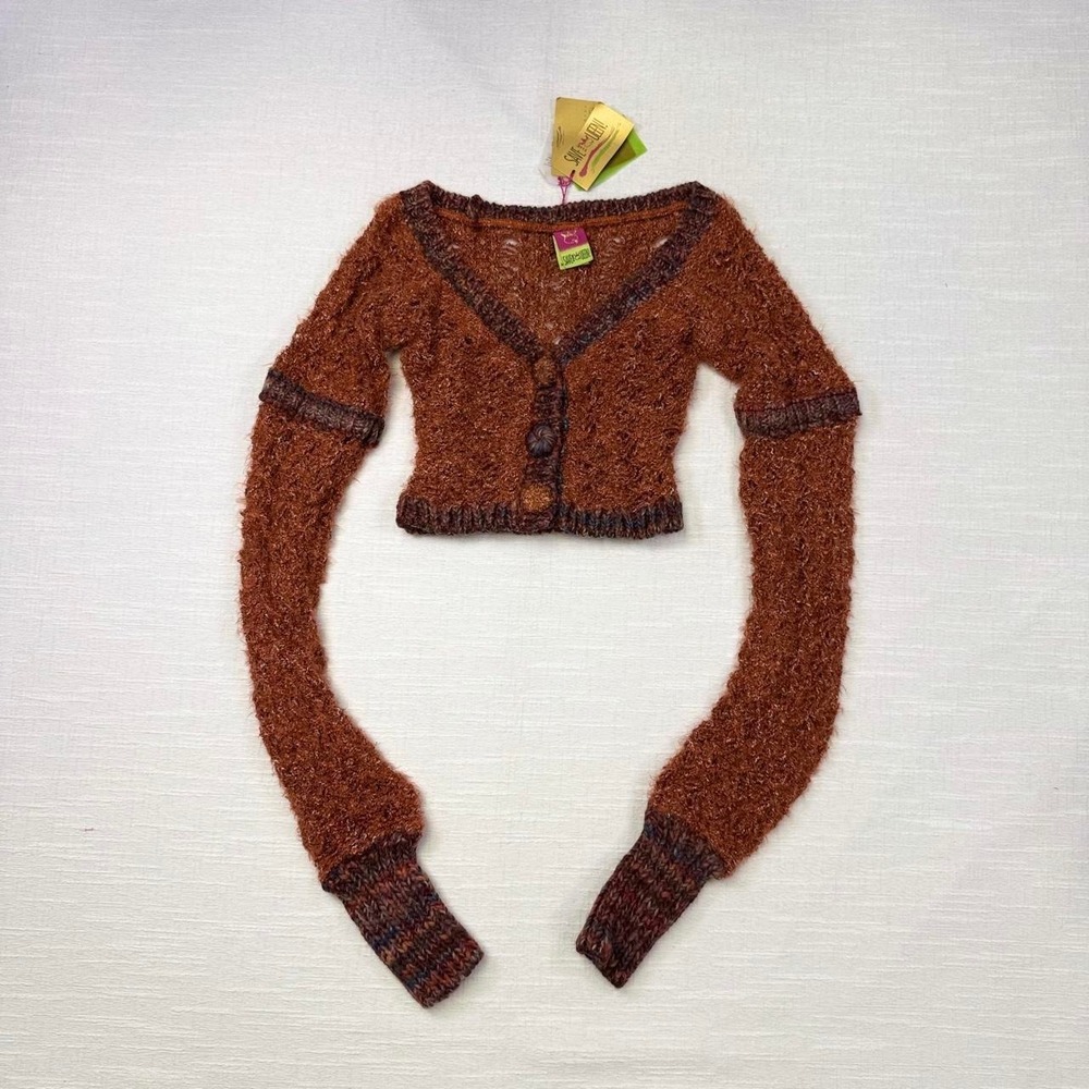Save the Queen Vintage Y2K Mohair Cropped Cardigan Rust Brown Italy Small